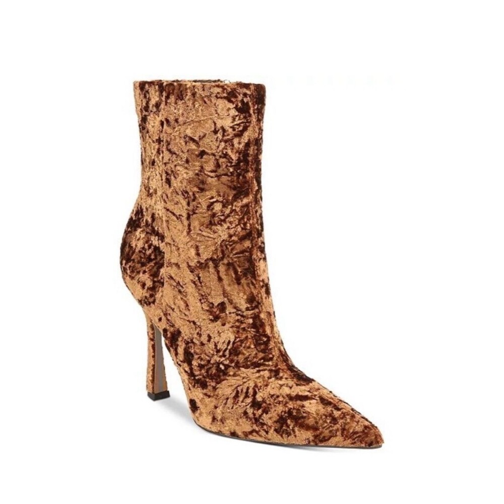 New SAM EDELMAN ELLA crushed velvet pointy toe ankle booties in bronze gold 8.5